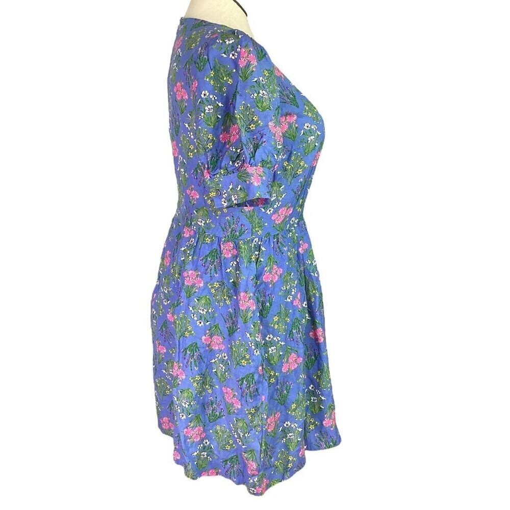Loft Fit Flare Floral Mini Dress Women 10T Tall Blue Puff Sleeve Cottagecore NEW - Picture 5 of 9